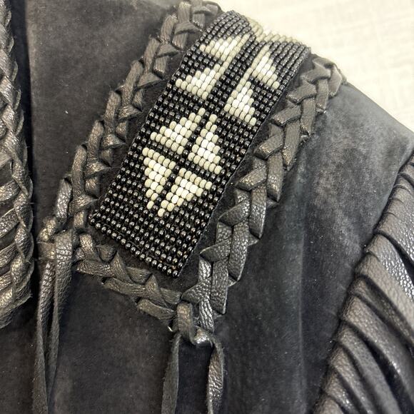 Echo Mountain Vintage Western Suede Fringe & Beaded Jacket Made in Mexico M40 - Picture 12 of 16
